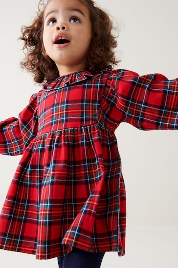 |Girl| Vestido Com Gola Babado - Red Check (3 meses a 8 anos)