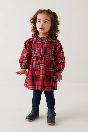 |Girl| Vestido Com Gola Babado - Red Check (3 meses a 8 anos)