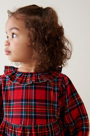 |Girl| Vestido Com Gola Babado - Red Check (3 meses a 8 anos)