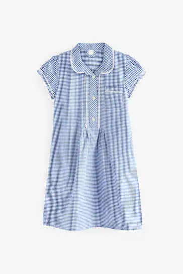 |Girl| Vestido Escolar Guingão De Renda Com Botões Frontais De Algodão (3-14 anos)