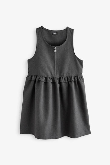 |Girl| Pinafore Escolar Cintura Com Babado Frontal Cinza (3-14 anos)