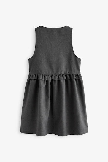 |Girl| Pinafore Escolar Cintura Com Babado Frontal Cinza (3-14 anos)