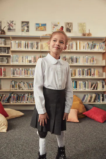 |Girl| Camisa Escolar Branca De Manga Comprida Gola Bonita (3-14 anos)