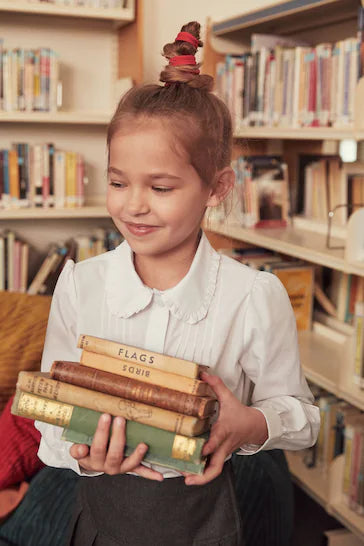 |Girl| Camisa Escolar Branca De Manga Comprida Gola Bonita (3-14 anos)