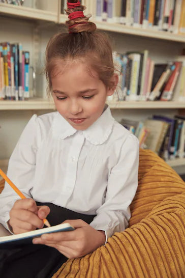 |Girl| Camisa Escolar Branca De Manga Comprida Gola Bonita (3-14 anos)