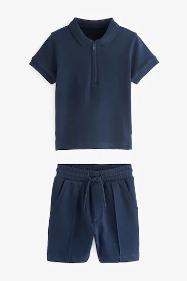 |BigBoy| Conjunto De Shorts E Camisa Polo Manga Curta Com Gola e Zíper -  Navy (3 meses a 7 anos)