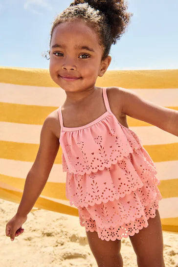 |Niña| Bañador bordado con volantes - Rosa (3 meses a 7 años)