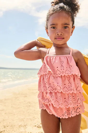 |Niña| Bañador bordado con volantes - Rosa (3 meses a 7 años)