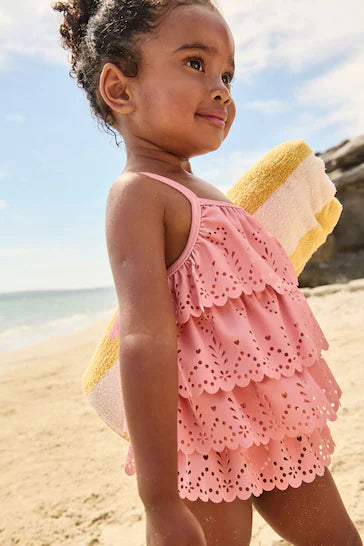 |Niña| Bañador bordado con volantes - Rosa (3 meses a 7 años)