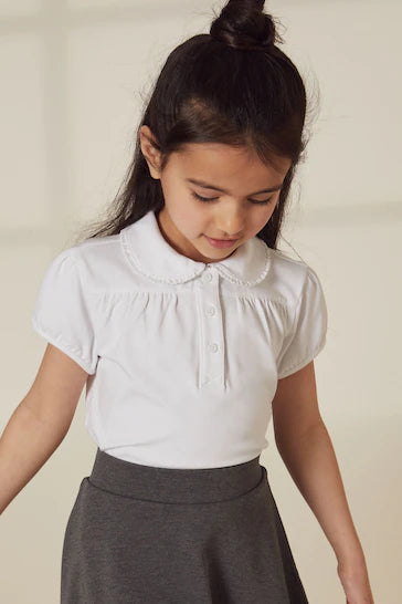 |Niña| Blusa escolar blanca de algodón elástico con bonito cuello (3-14 años)