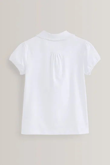 |Girl| Blusa Escolar Branca De Algodão Elástico Gola Bonita (3-14 anos)