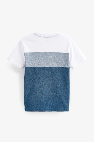 |Niño| Camiseta de manga corta Colorblock -Textura Azul Blanco (3-16 años)