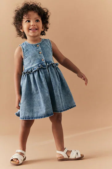 |Niña| Vestido Peplum - Azul Jeans (3 meses a 8 años)