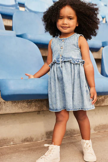 |BigGirl| Vestido Peplum - Jeans Azul (3 meses a 8 anos)