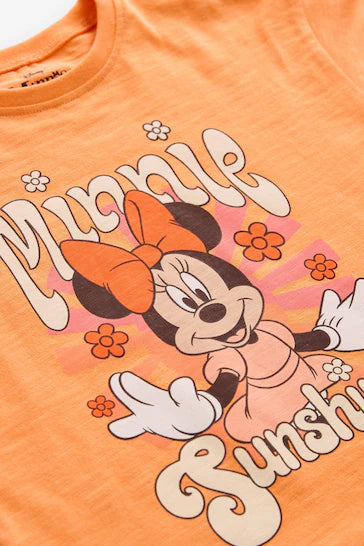 |Niña| Conjunto de camiseta naranja y pantalones cortos de ciclismo de Minnie Mouse de Disney (3 meses - 7 años)