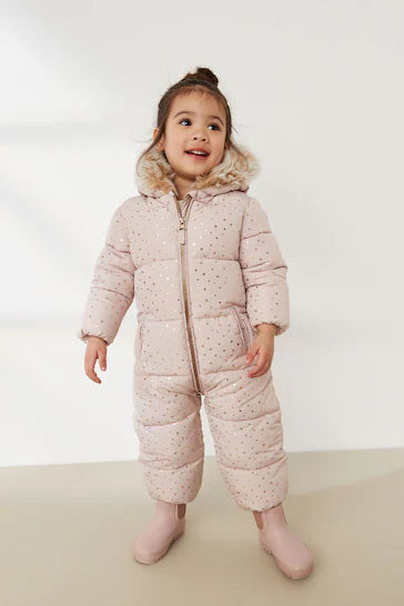 |Niña| Mono para nieve con estampado metalizado resistente a la lluvia en rosa (de 3 meses a 7 años)