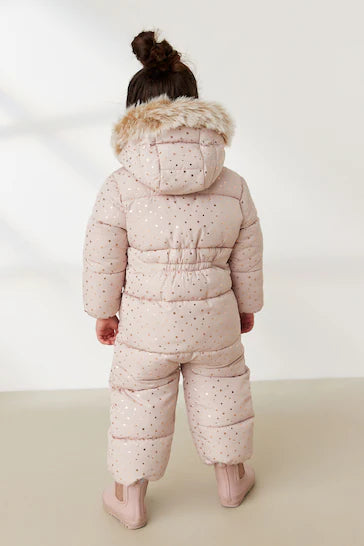 |Niña| Mono para nieve con estampado metalizado resistente a la lluvia en rosa (de 3 meses a 7 años)