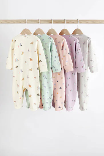 |BabyGirl| Conjunto De 5 Pijamas De Bebê De Algodão Com Vários Personagens (0-2 anos)