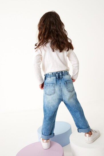 |Girl| Mom Jeans - Denim Mid Wash (3 meses a 7 anos)