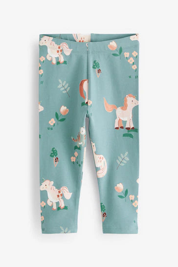 |Niña| Leggings de punto estampado - Unicornio verde (3 meses a 7 años)