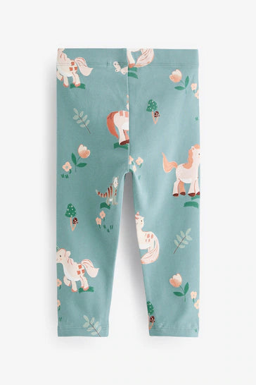 |Niña| Leggings de punto estampado - Unicornio verde (3 meses a 7 años)