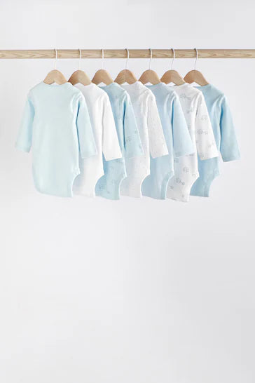 |BabyBoy| Conjunto De 7 Bodys De Bebê De Manga Comprida Azul Claro