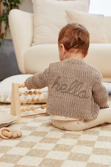 |BabyBoy| Cardigã Marrom De Tricô Bordado Para Bebê