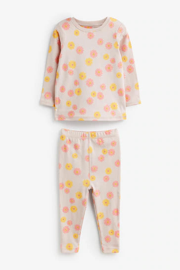 |Niña| Pack de 3 pijamas de flores de conejo rosa/amarillo (de 9 meses a 8 años)