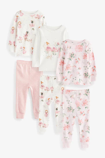 |Niña| Pack de 3 pijamas Hada blanca rosa/crudo (de 9 meses a 12 años)