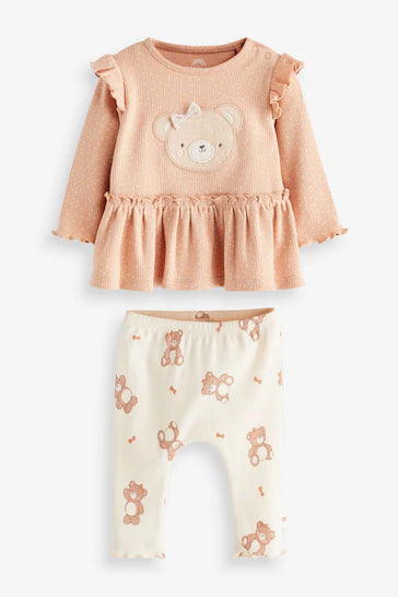 |BabyGirl| Conjunto De Top e Leggings Para Bebê - Rust Brown Bear