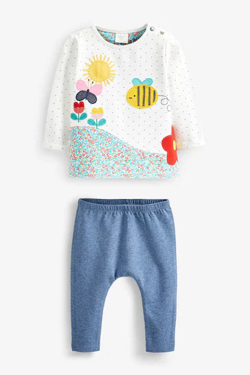 |BabyGirl| Conjunto De Top e Leggings Para Bebê - White/Blue Bumble Bee