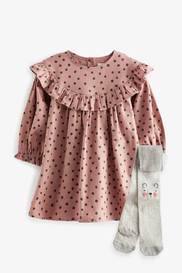 |Girl| Conjunto De Vestido e Meia-Calça Com Babados (3 meses a 8 anos)