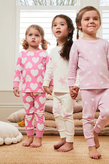 |Niña| Pack de 3 Pijamas Corazones, Lunares y Estrellas (9 meses a 8 años)