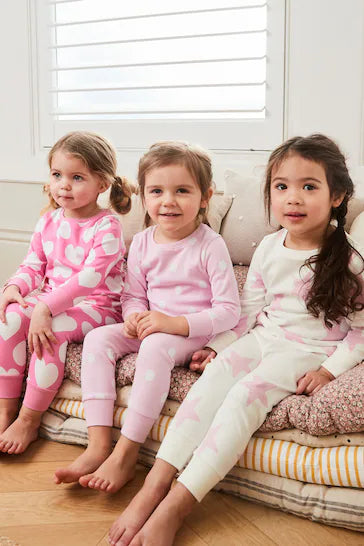 |Niña| Pack de 3 Pijamas Corazones, Lunares y Estrellas (9 meses a 8 años)