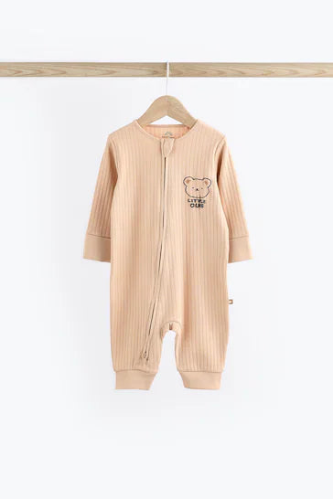 |BabyBoy| Conjunto De 3 Macacões Para Bebê Com Zíper 100% Algodão Sem Pés – Urso Marinho/castanho (0 meses a 3 anos)