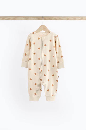 |BabyBoy| Conjunto De 3 Macacões Para Bebê Com Zíper 100% Algodão Sem Pés – Urso Marinho/castanho (0 meses a 3 anos)