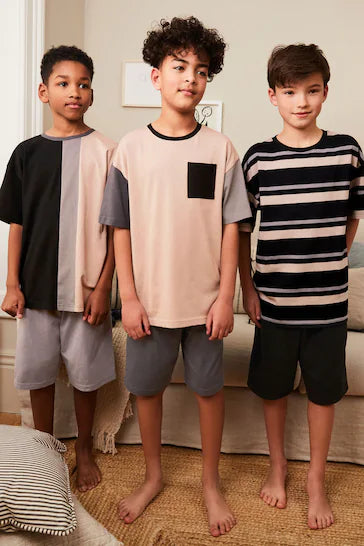|BigBoy| Pacote Com 3 Pijamas Curtos - Black/Grey (3-16 anos)