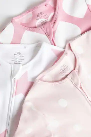 |Niña| Paquete de 3 pijamas para bebé con cremallera bidireccional - Rosa/Blanco (0-3 años)