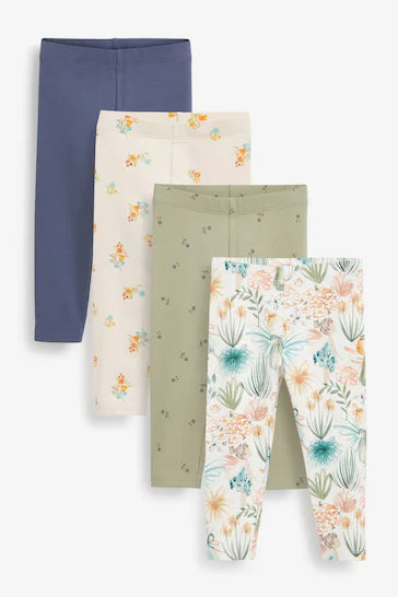 |Niña| Pack de 4 leggings estampados - Verde/Crema (3 meses a 7 años)