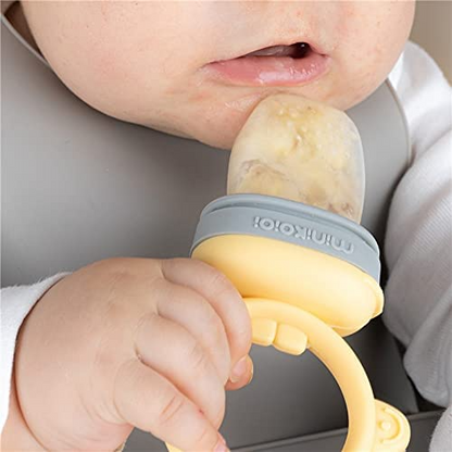 Minikoioi   Polpas de silicone cinza/amarelo para bebês e crianças (6 m+)