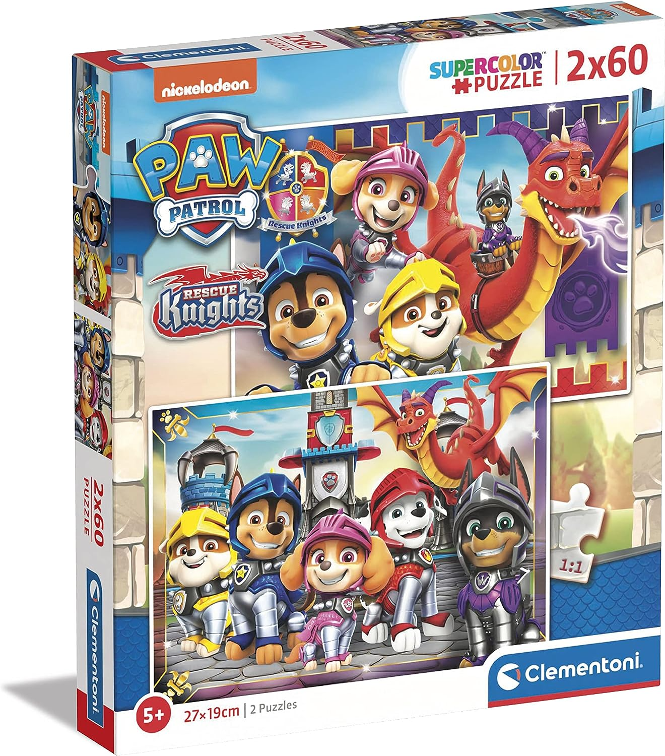 Clementoni 21621 Paw Patrol Supercolored Patrol - Puzzle de 2x60 piezas para niños a partir de 5 años