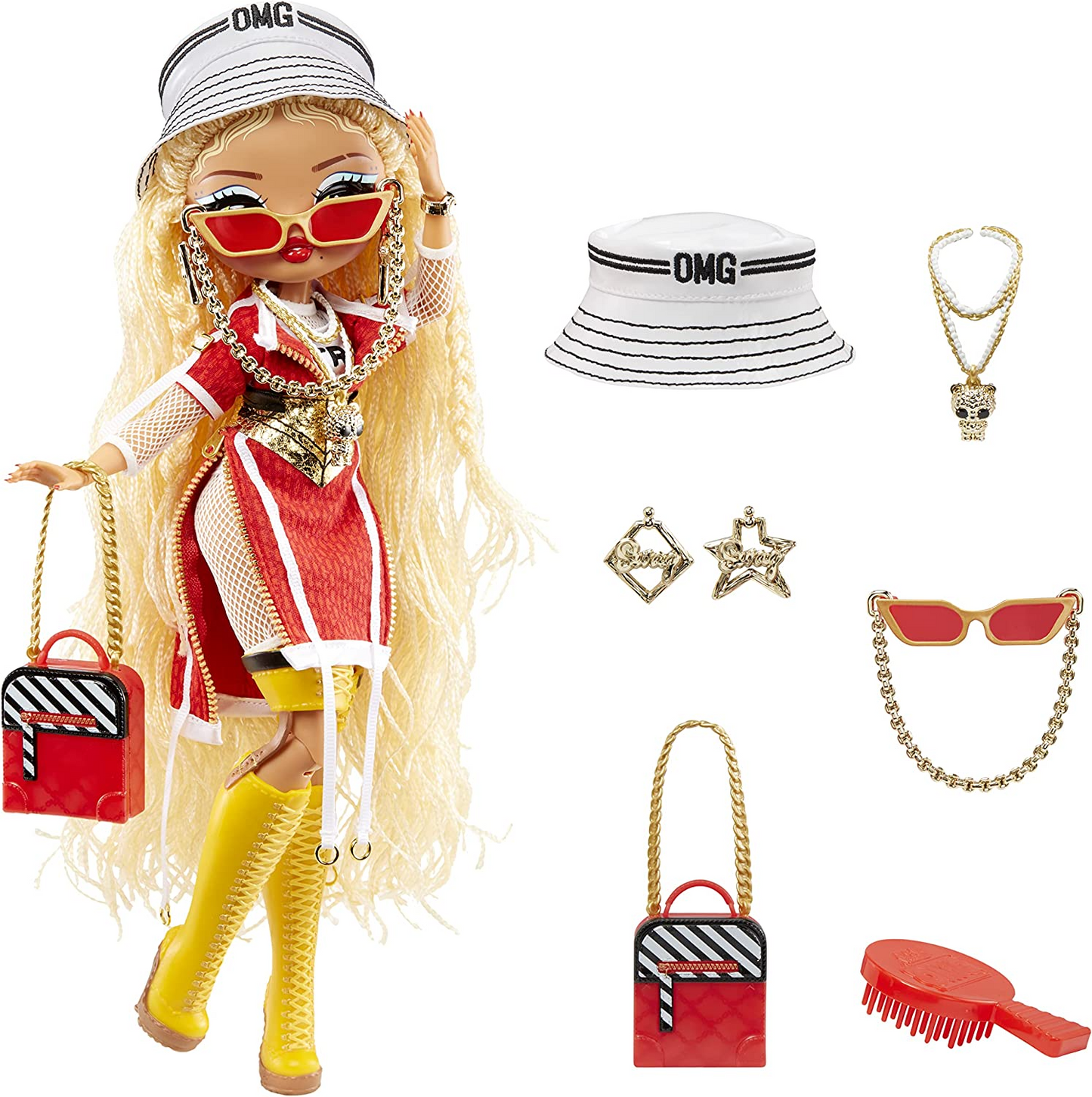 Jajaja ¡Sorpresa! OMG Fierce Fashion Doll - SWAG - Muñeca de moda de 11,5"/29 cm con 15 sorpresas - Incluye trajes de moda, accesorios y soporte para muñecas - Coleccionable - Para niños a partir de 3 años