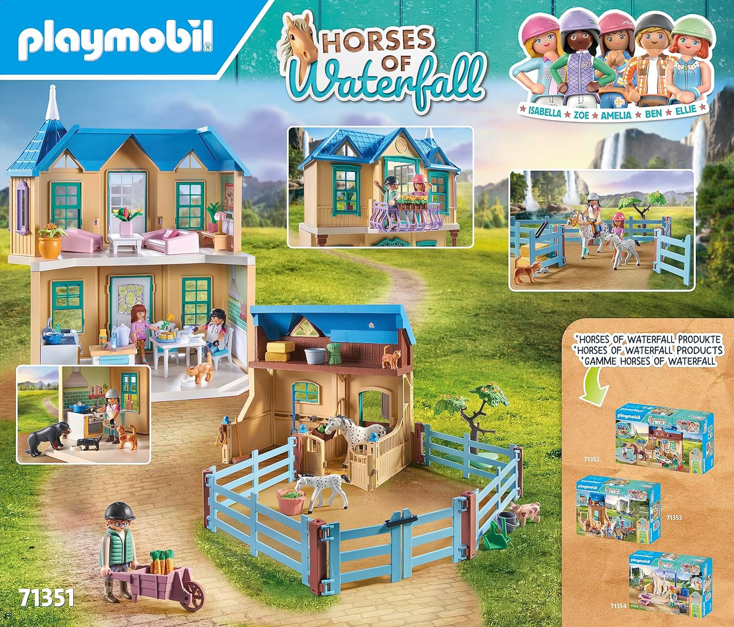 Playmobil 71351 Horses of Waterfall - Waterfall Ranch, paraíso mágico de cachoeira para amantes de cavalos, encenação divertida e imaginativa, conjuntos de jogos sustentáveis adequados para crianças de 5 anos ou mais