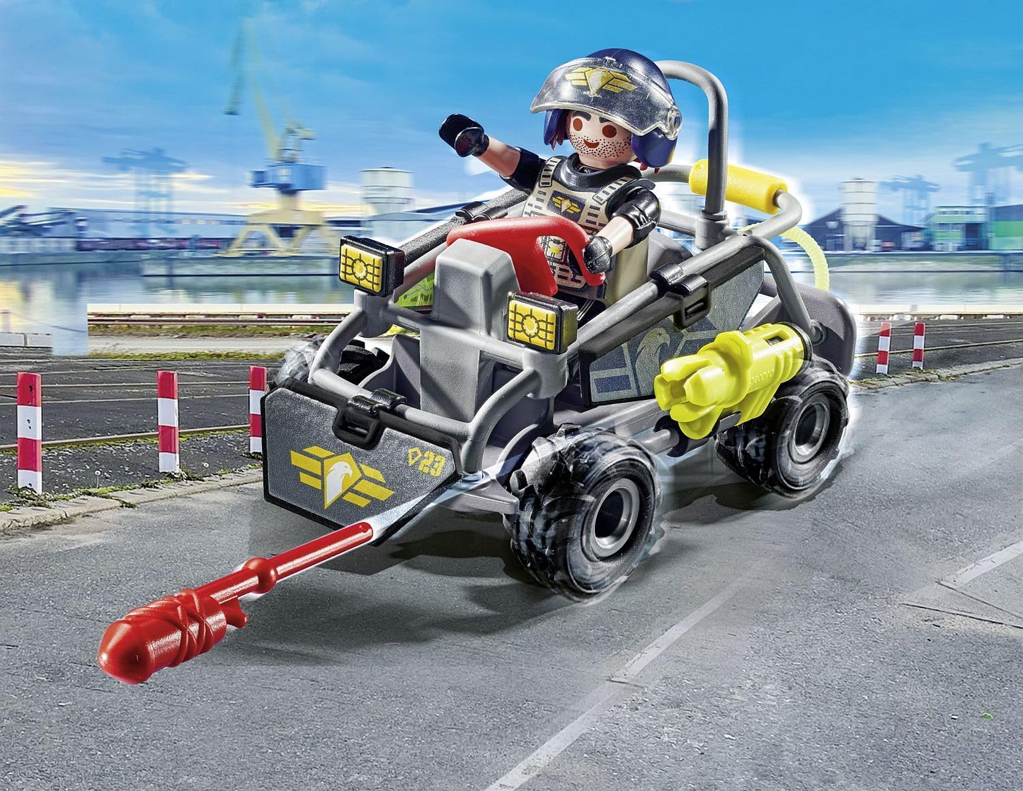 Playmobil 71147 City Action Tactical Multi-Terrain Quad, lancha SWAT conversível, encenação divertida e imaginativa, conjunto de jogos adequado para crianças de 5 anos ou mais