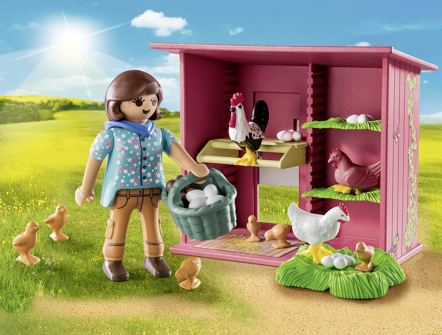 Playmobil 71308 Country Hen House, uma família colorida de galinhas para sua fazenda - galinheiro com galo, galinhas e pintinhos, encenação divertida e imaginativa, conjuntos de jogos adequados para crianças de 4 anos ou mais