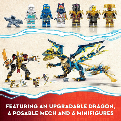 LEGO 71796 NINJAGO Elemental Dragon vs. The Empress Mech, grande conjunto de brinquedos de construção com brinquedo de dragão, figura de ação, folheto Ninja e 6 minifiguras, presente da série Dragons Rising para crianças, meninos e meninas