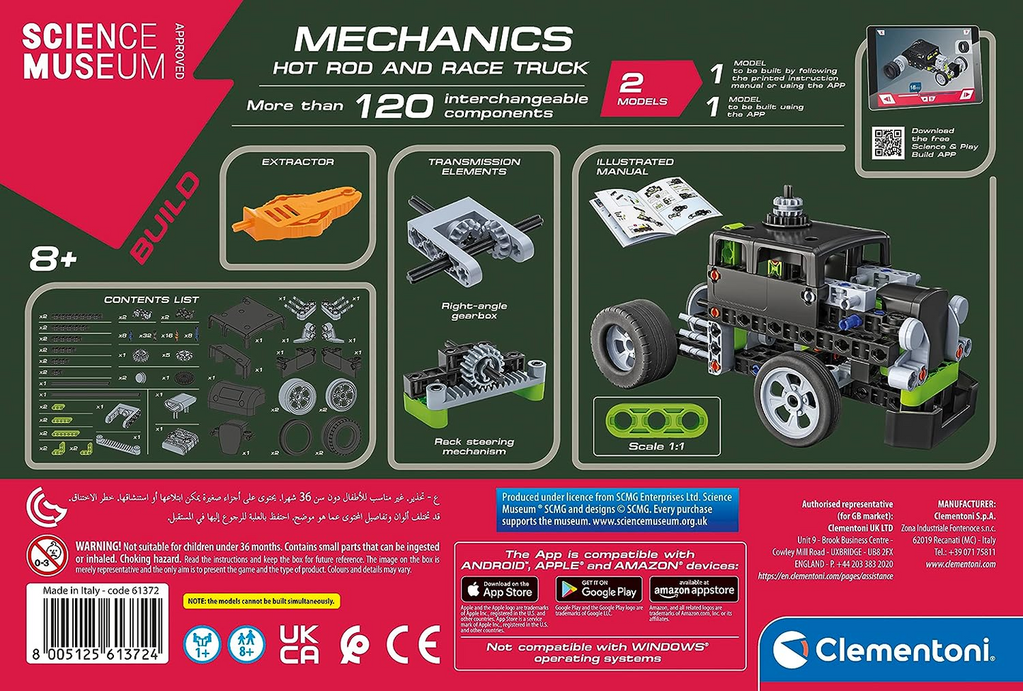 Clementoni 61382 Science Museum Mechanics-Juego de construcción de buggy y cuádruple, kit de ciencia para niños de 8 años, juguetes STEM, versión en inglés, fabricado en Italia, multicolor