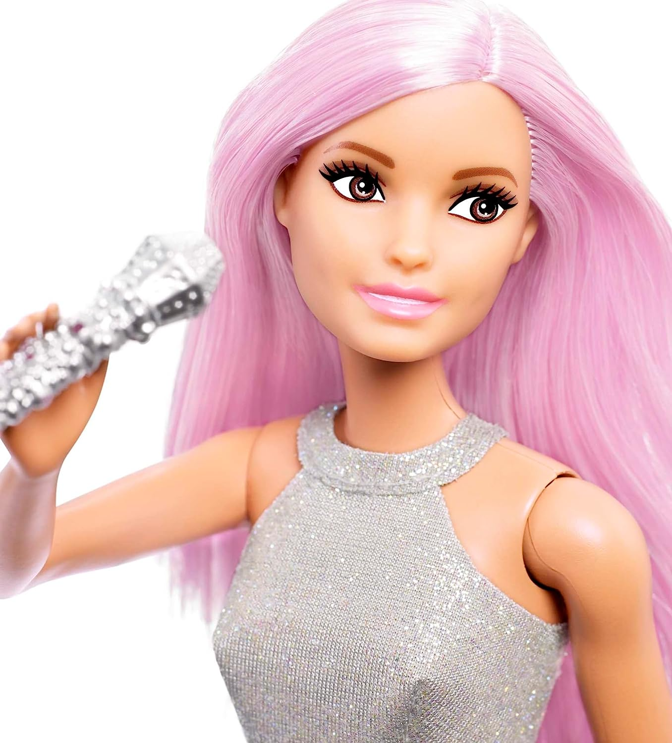 Barbie Boneca pop star vestida com saia iridescente com microfone e cabelo rosa, presente para crianças de 3 a 7 anos, multicor, FXN98