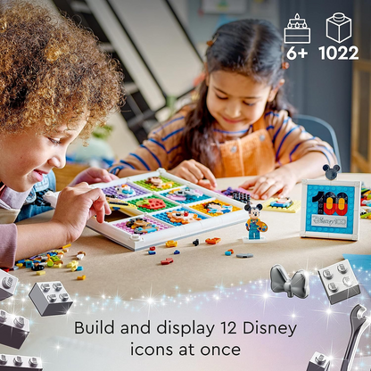 LEGO 43221 Disney 100 anos de ícones de animação da Disney, conjunto de arte de parede de personagens, 72 designs de mosaico divertidos para criar, inclui minifigura exclusiva do artista do Mickey Mouse, brinquedo para crianças