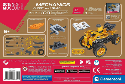 Clementoni 61382 Science Museum Mechanics-Juego de construcción de buggy y cuádruple, kit de ciencia para niños de 8 años, juguetes STEM, versión en inglés, fabricado en Italia, multicolor